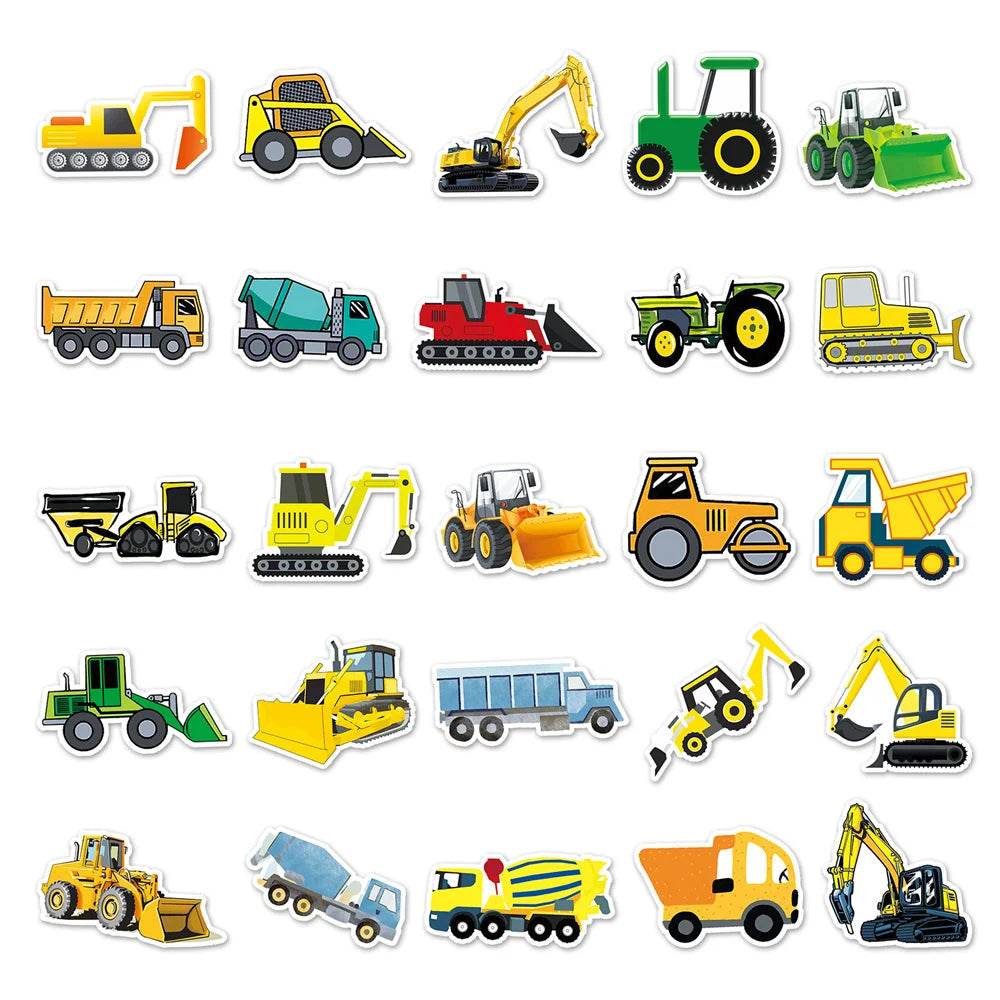 Kids' Excavator & Forklift Vehicle Stickers - Eco-Friendly, Waterproof Decal Set (10/30/50 pcs) - ToylandEU