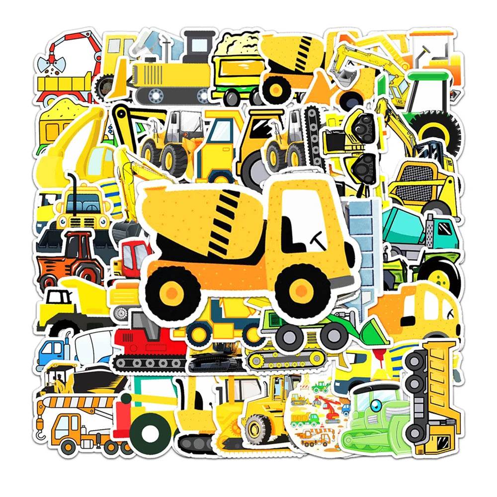 Kids' Excavator & Forklift Vehicle Stickers - Eco-Friendly, Waterproof Decal Set (10/30/50 pcs) - ToylandEU