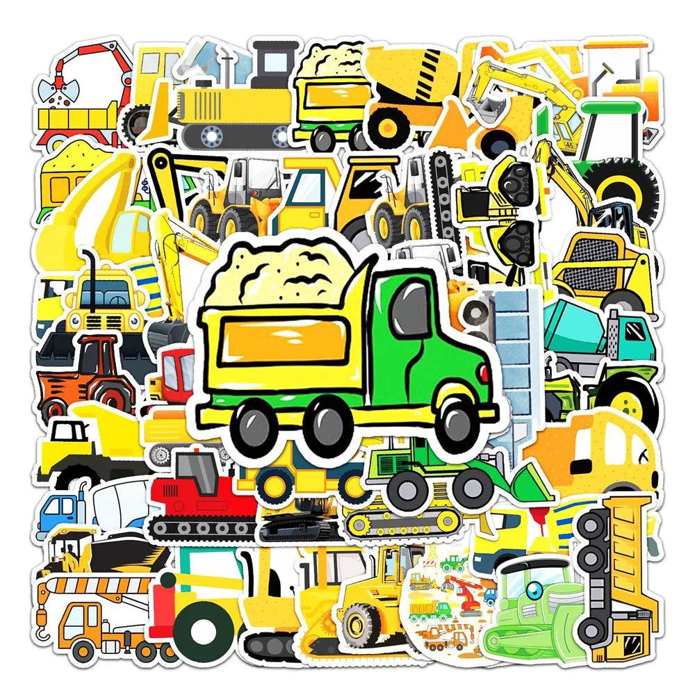 Kids' Excavator & Forklift Vehicle Stickers - Eco-Friendly, Waterproof Decal Set (10/30/50 pcs) - ToylandEU