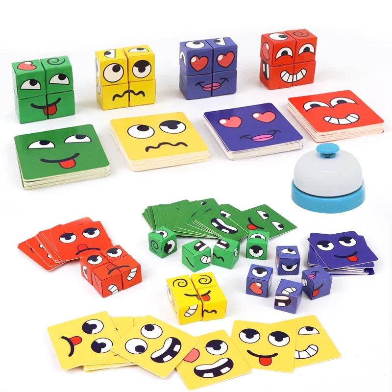 Kids Face Change Expression Puzzle Building Blocks Montessori Cube Table Game Toy for Early Educational Development and Children Gift - ToylandEU