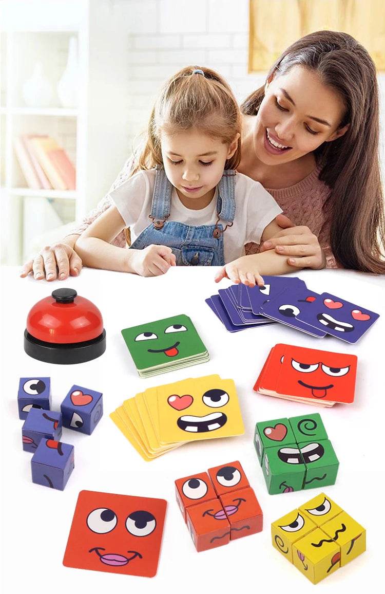 Kids Face Change Expression Puzzle Building Blocks Montessori Cube Table Game Toy for Early Educational Development and Children Gift - ToylandEU