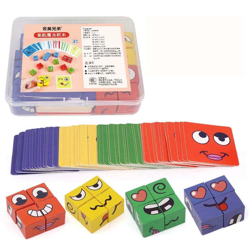 Kids Face Change Expression Puzzle Building Blocks Montessori Cube Table Game Toy for Early Educational Development and Children Gift - ToylandEU