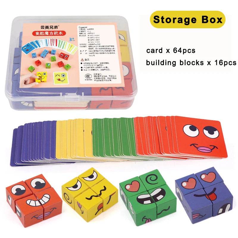 Kids Face Change Expression Puzzle Building Blocks Montessori Cube Table Game Toy for Early Educational Development and Children Gift - ToylandEU