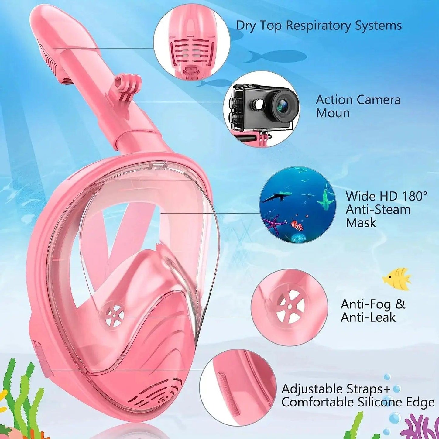 Kids Full Face Snorkel Mask Anti Fog Wide Viewing Comfort -  ToylandEU™