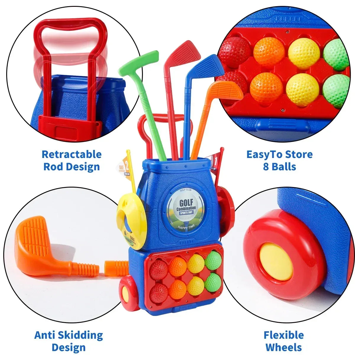 Kids Golf Cart Toy With Clubs Balls Mat Indoor Outdoor Playset Plastic 3 To 6 - ToylandEU