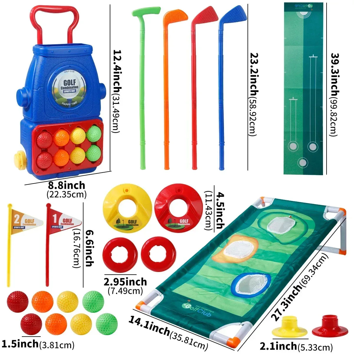 Kids Golf Cart Toy With Clubs Balls Mat Indoor Outdoor Playset Plastic 3 To 6 - ToylandEU