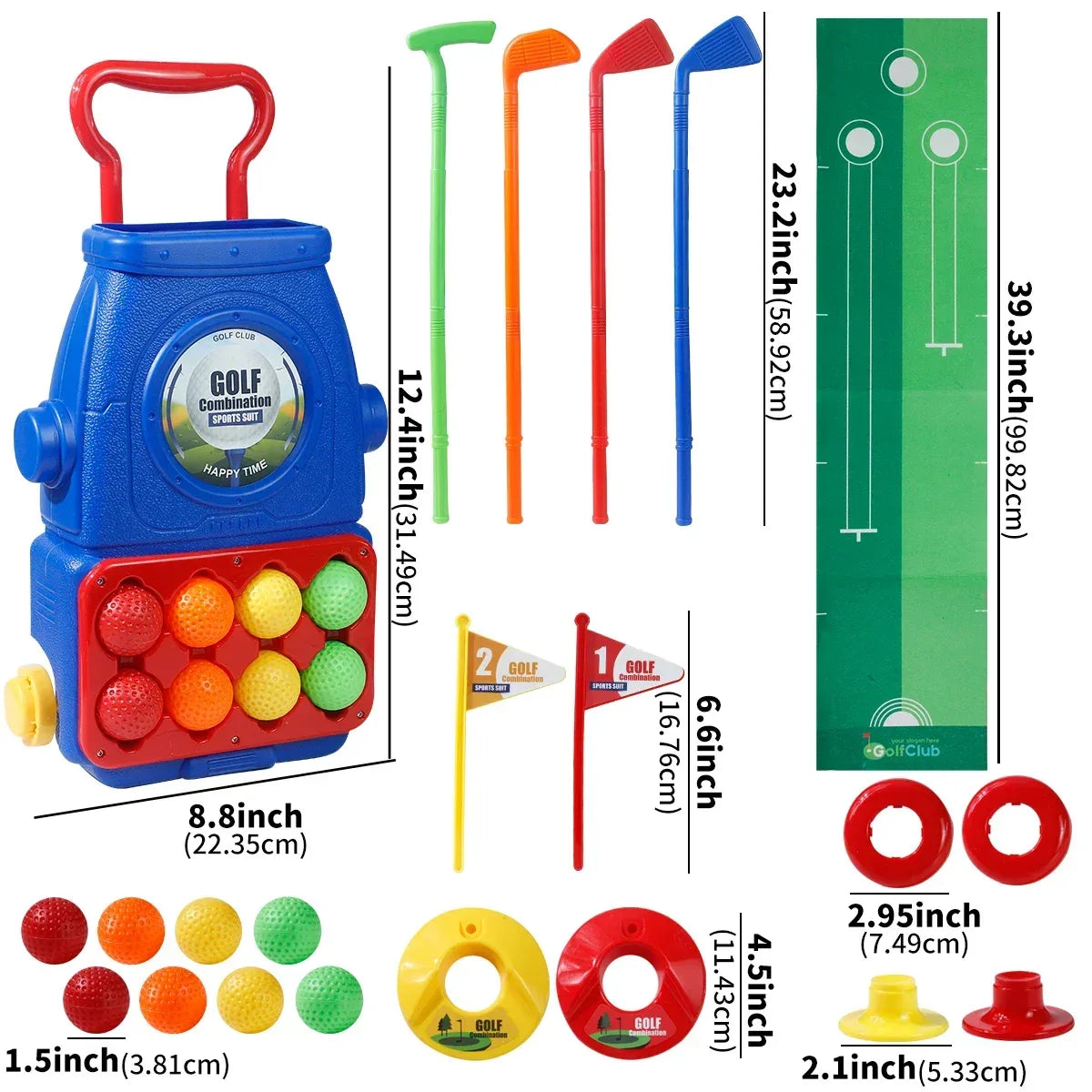 Kids Golf Cart Toy With Clubs Balls Mat Indoor Outdoor Playset Plastic 3 To 6 - ToylandEU