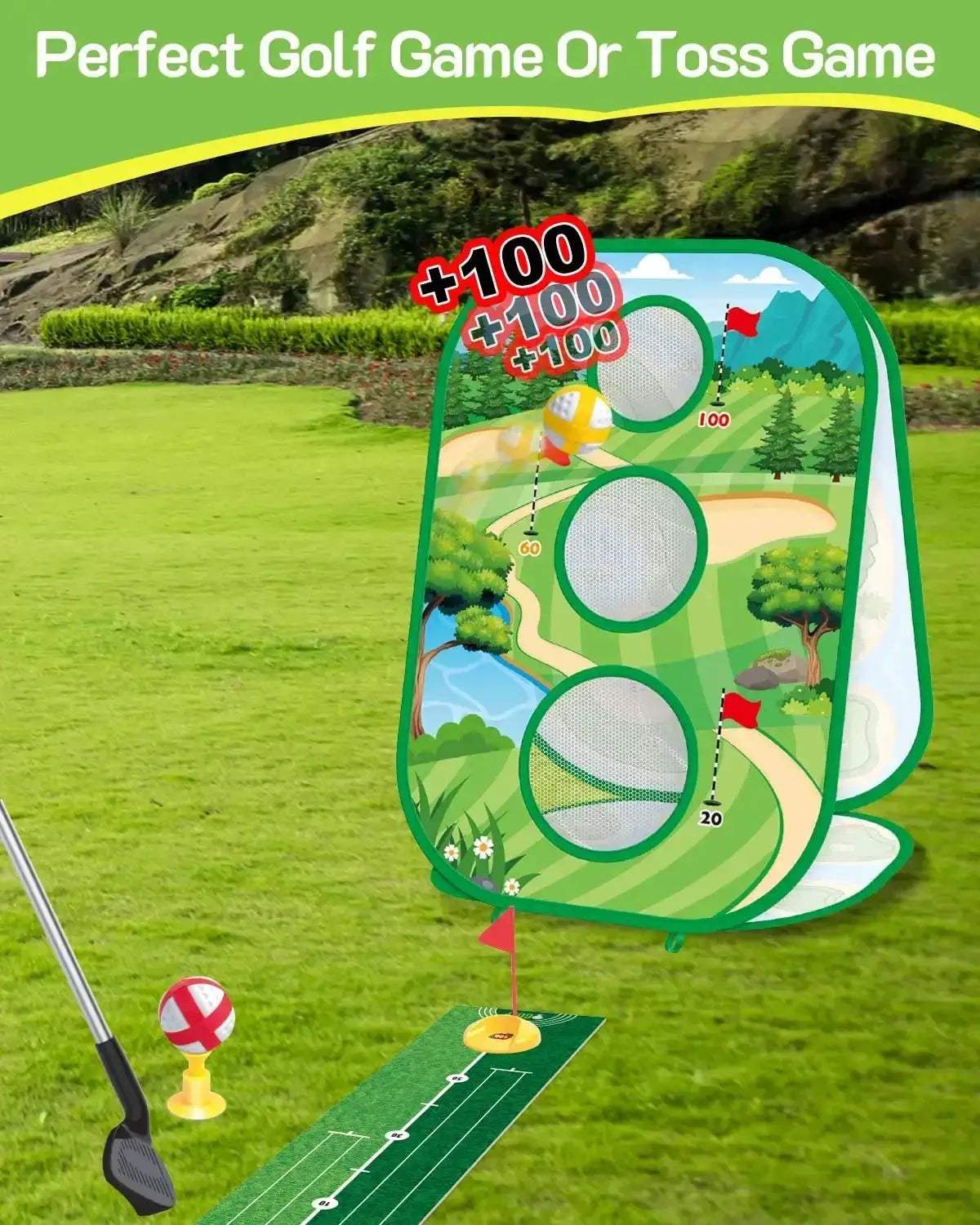 Kids Golf Set With Putting Practice Mat And Chipping Net - ToylandEU