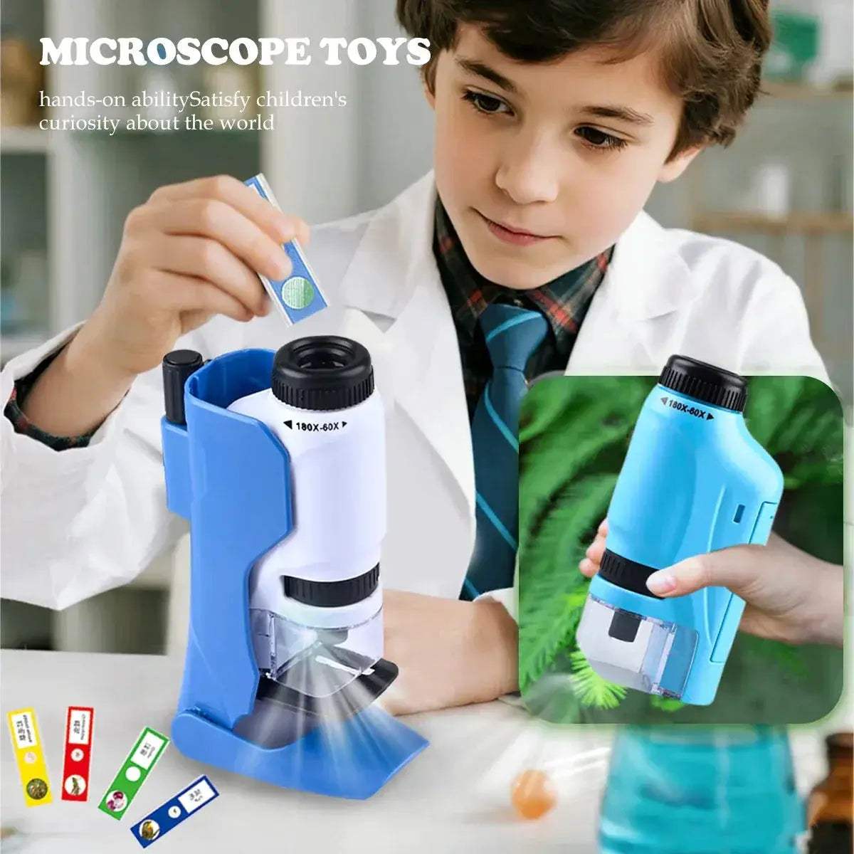 Kids Handheld Microscope Kit With LED Light 60X-180X - ToylandEU