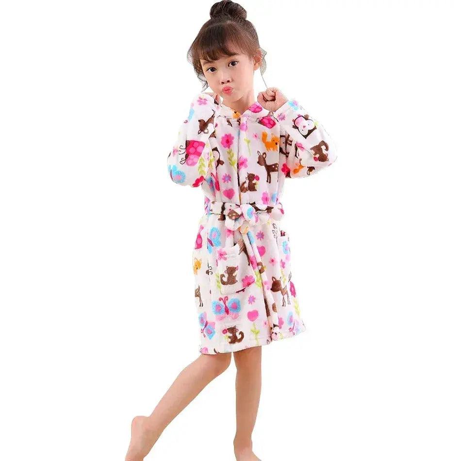  Kids Hooded Flannel Bathrobe Cartoon Print Comfort -  ToylandEU™