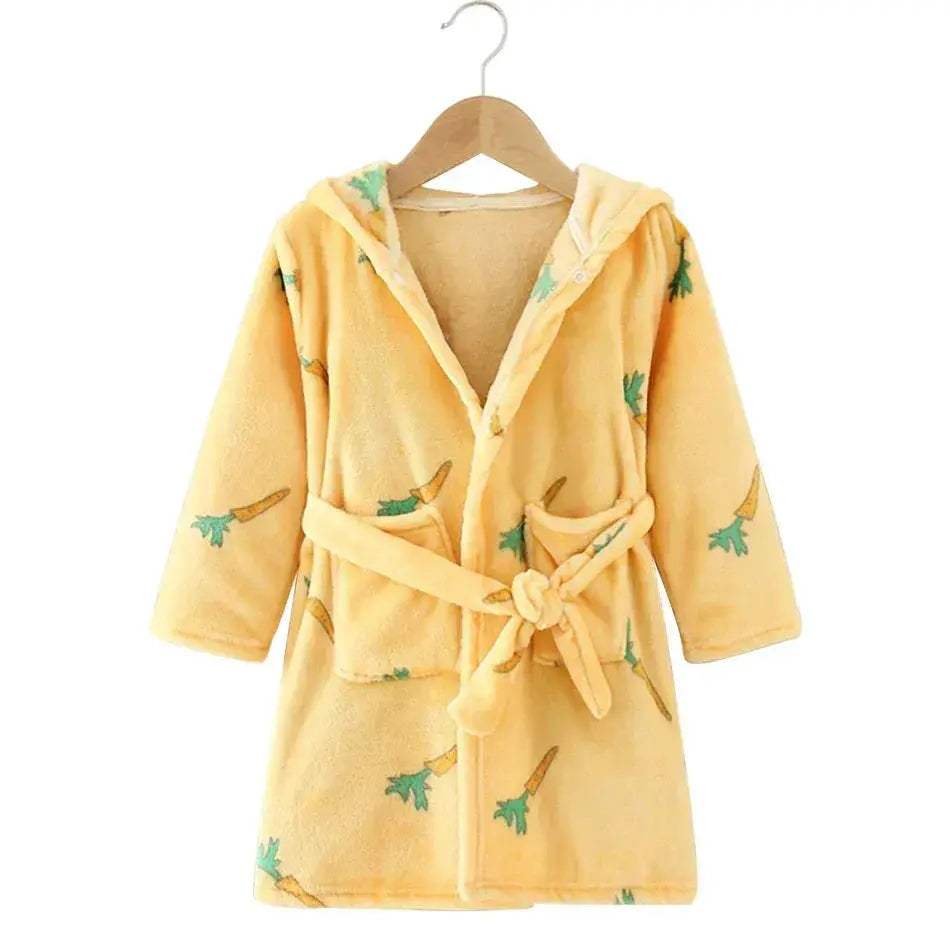  Kids Hooded Flannel Bathrobe Cartoon Print Comfort -  ToylandEU™