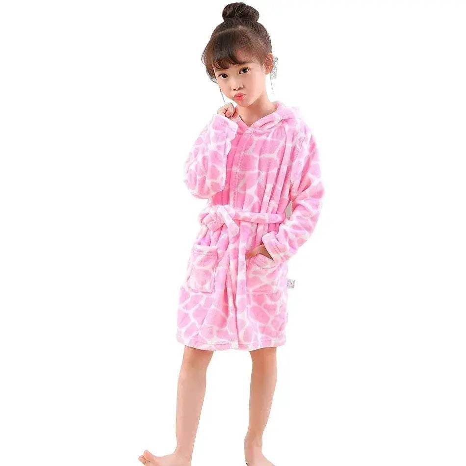  Kids Hooded Flannel Bathrobe Cartoon Print Comfort -  ToylandEU™