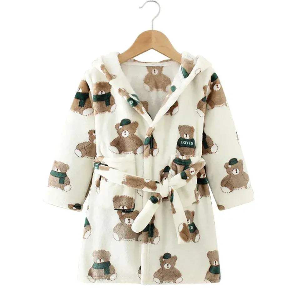  Kids Hooded Flannel Bathrobe Cartoon Print Comfort -  ToylandEU™