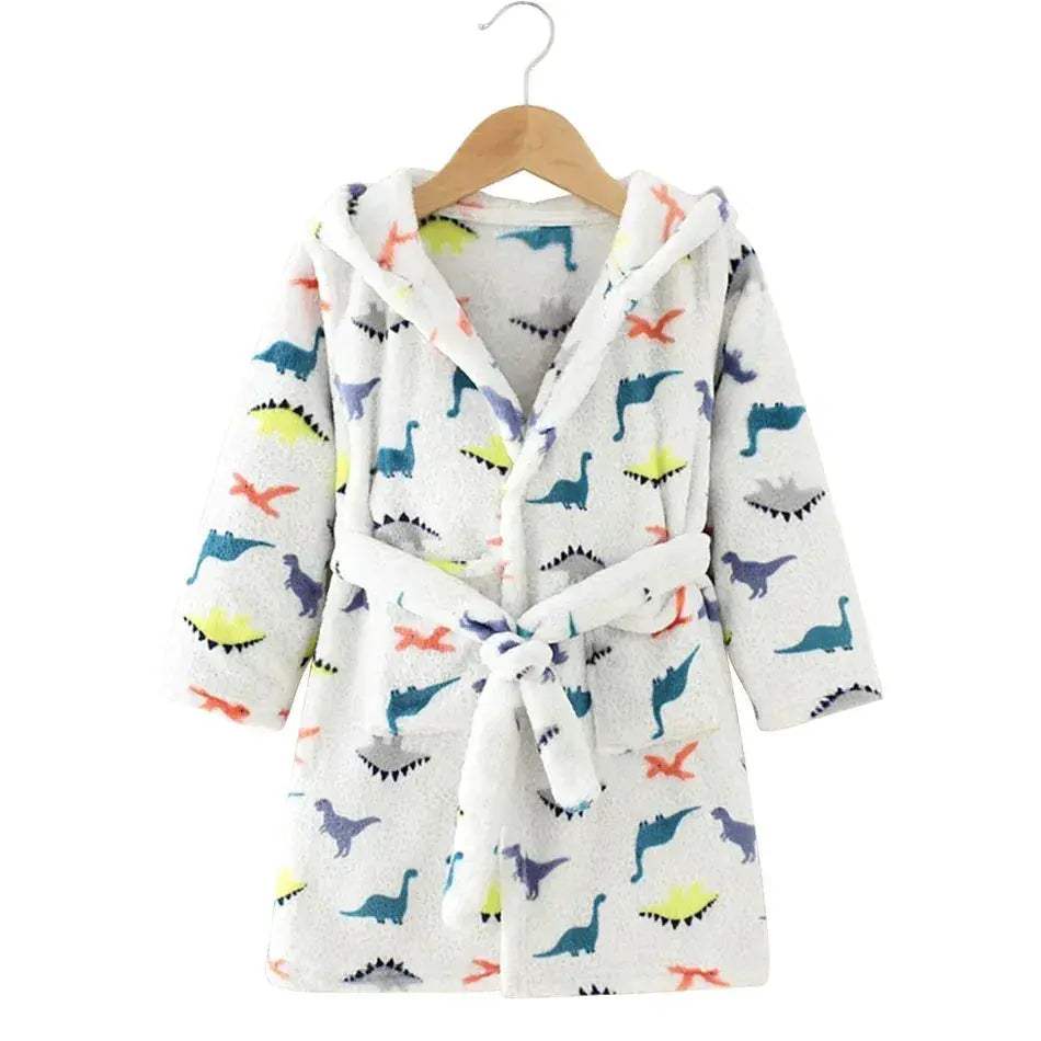  Kids Hooded Flannel Bathrobe Cartoon Print Comfort -  ToylandEU™
