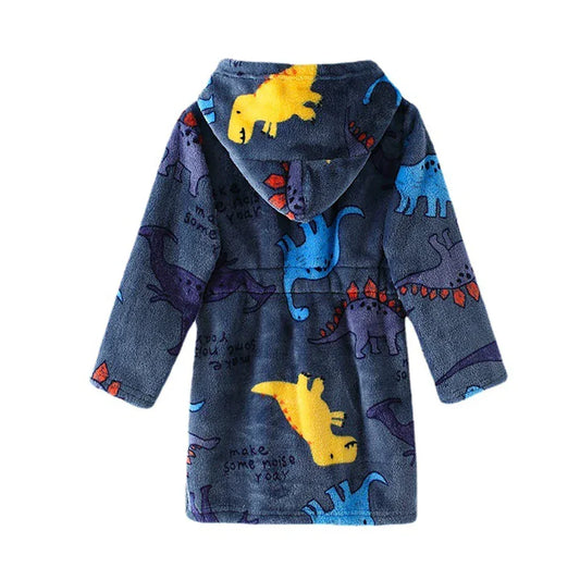 Kids Hooded Flannel Bathrobe With Cartoon Print Comfort - ToylandEU