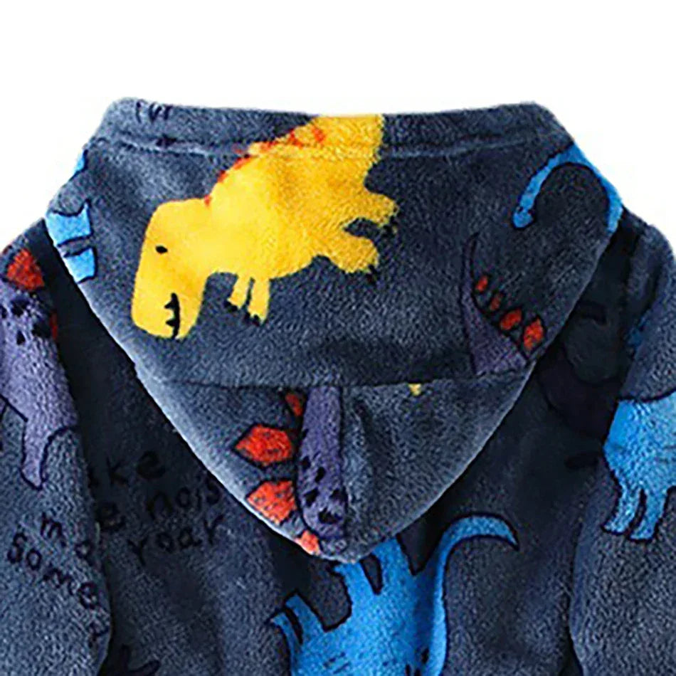 Kids Hooded Flannel Bathrobe With Cartoon Print Comfort - ToylandEU