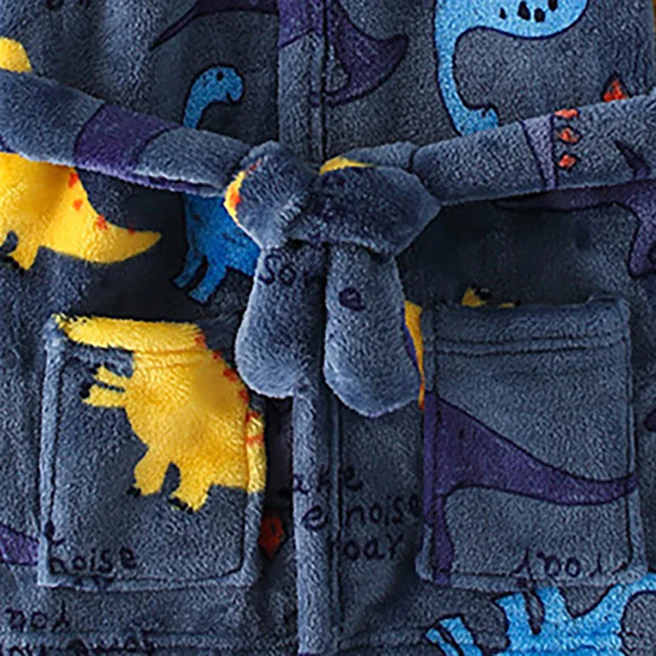 Kids Hooded Flannel Bathrobe With Cartoon Print Comfort - ToylandEU