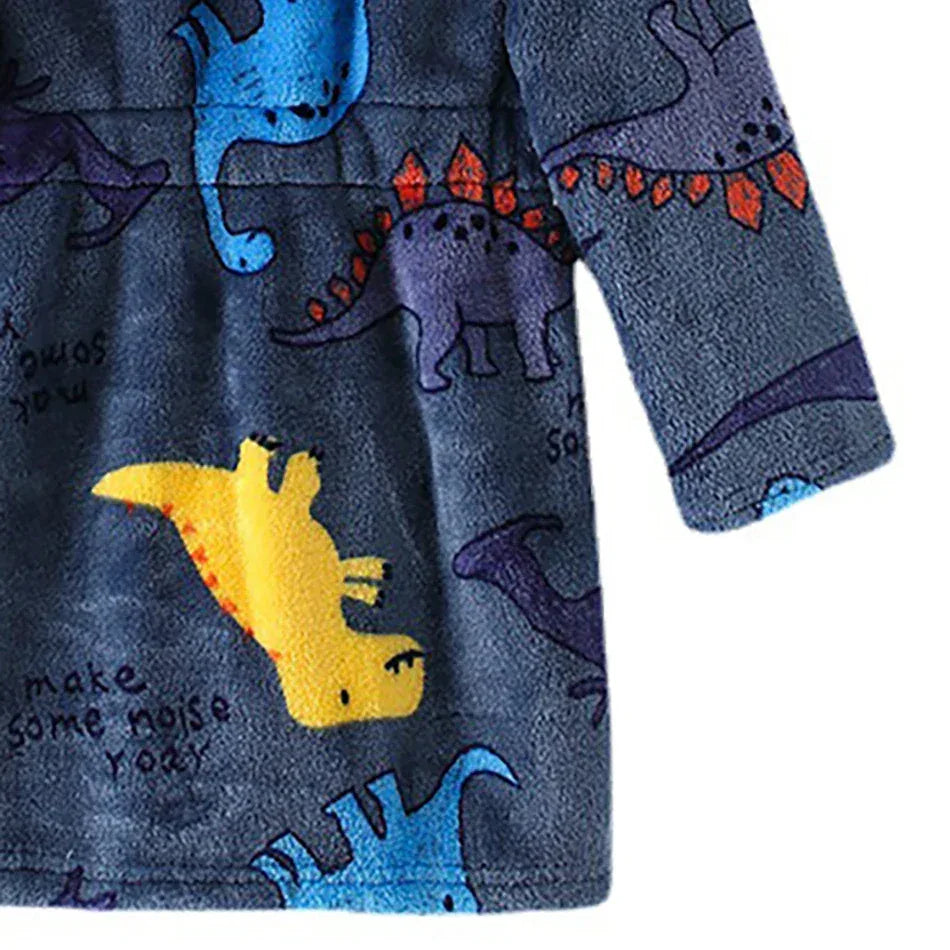 Kids Hooded Flannel Bathrobe With Cartoon Print Comfort - ToylandEU