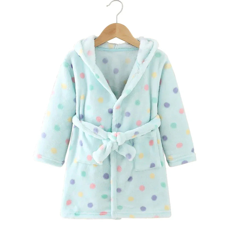 Kids Hooded Flannel Bathrobe With Cartoon Print Comfort - ToylandEU
