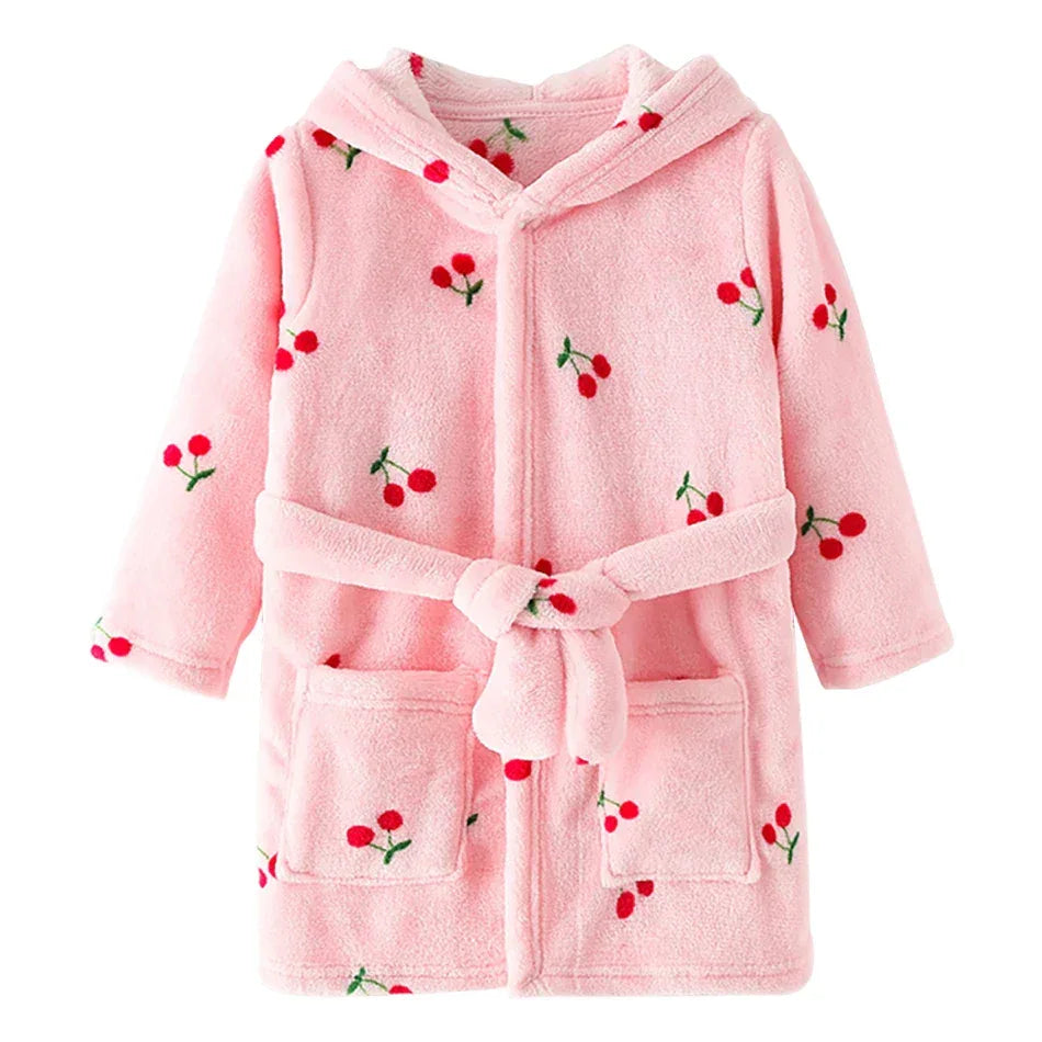 Kids Hooded Flannel Bathrobe With Cartoon Print Comfort - ToylandEU