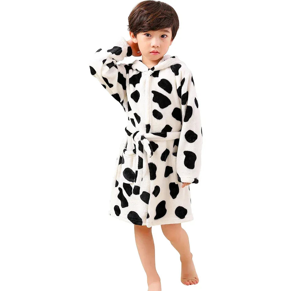 Kids Hooded Flannel Bathrobe With Cartoon Print Comfort - ToylandEU