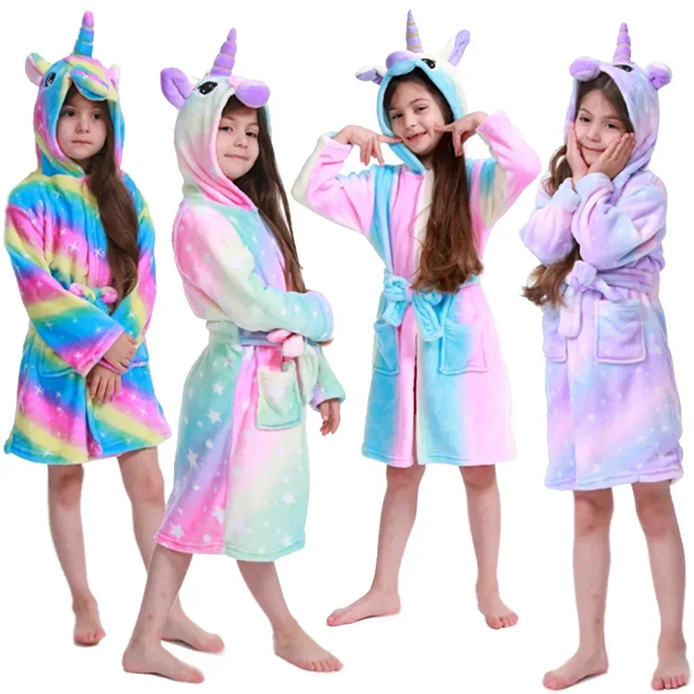 Kids Hooded Unicorn Bathrobe Fleece Kigurumi Cozy For Girls - ToylandEU