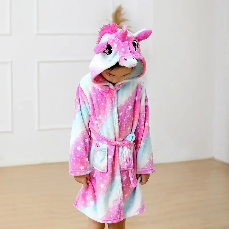 Kids Hooded Unicorn Bathrobe Fleece Kigurumi Cozy For Girls - ToylandEU