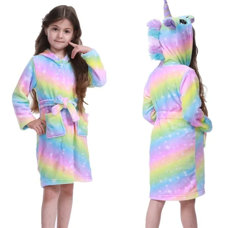 Kids Hooded Unicorn Bathrobe Fleece Kigurumi Cozy For Girls - ToylandEU