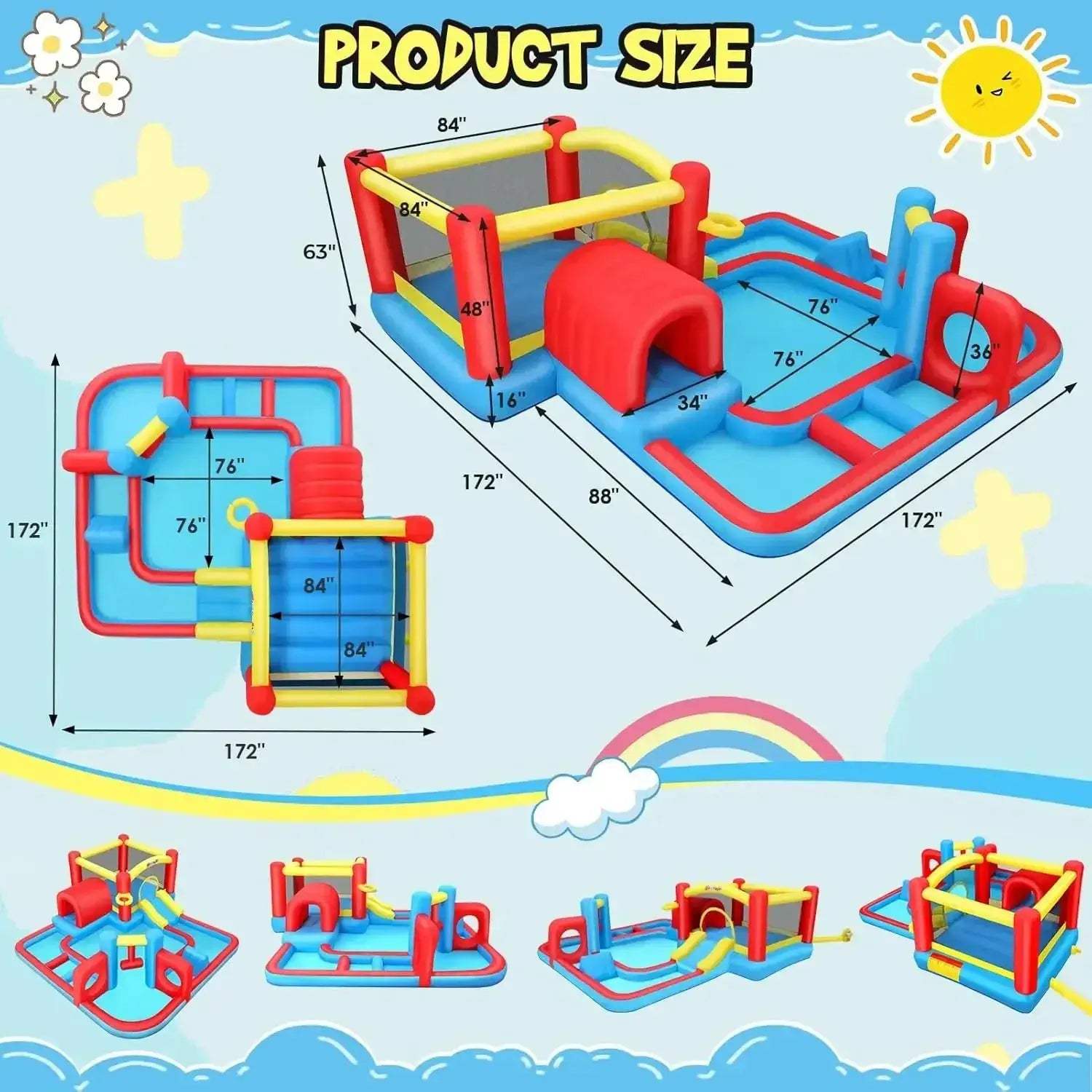 Kids Inflatable Bounce House Featuring Waterslide And Ball Pit - ToylandEU