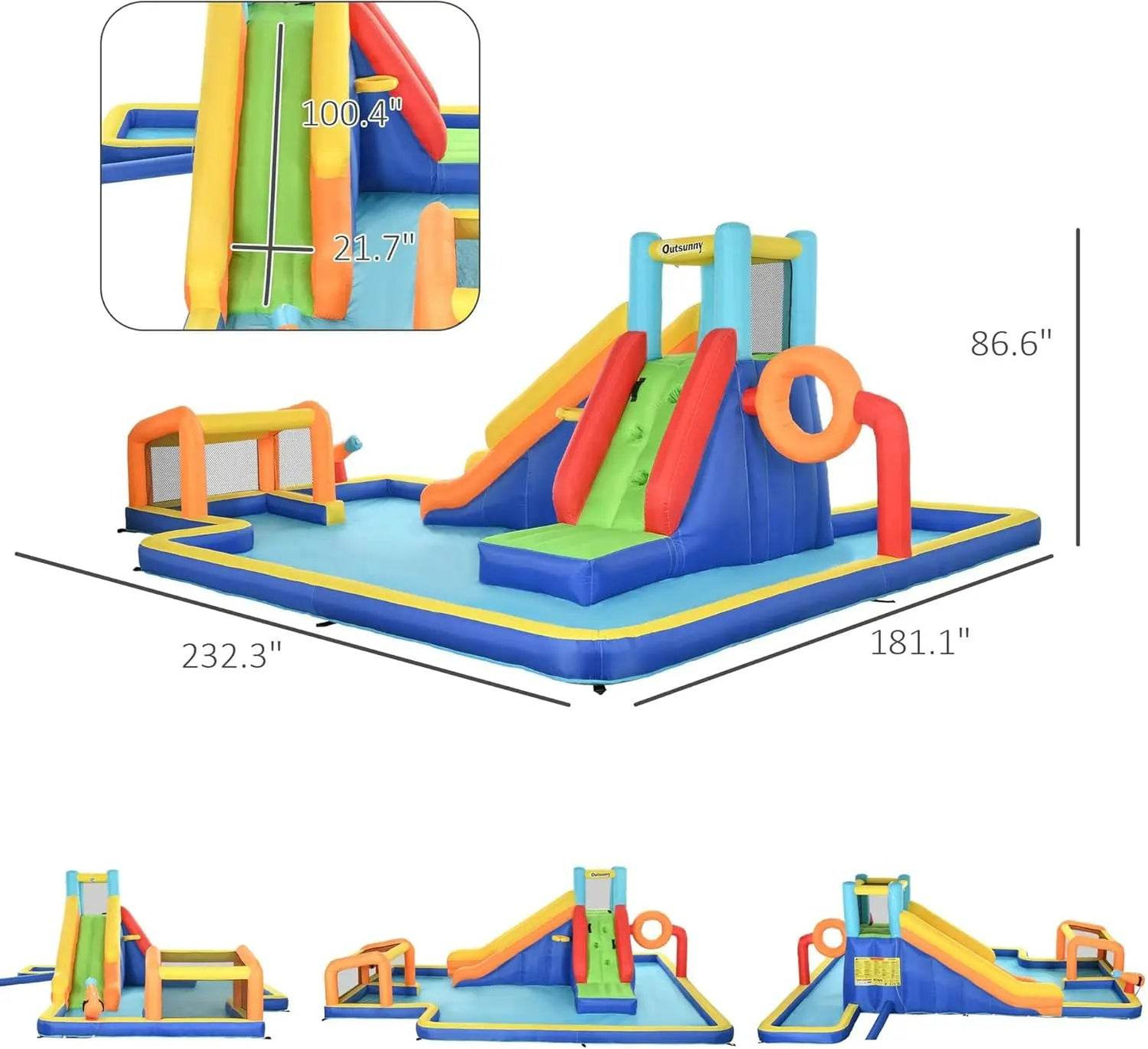 Kids Inflatable Water Slide 6-in-1 Bounce House Water Park - ToylandEU