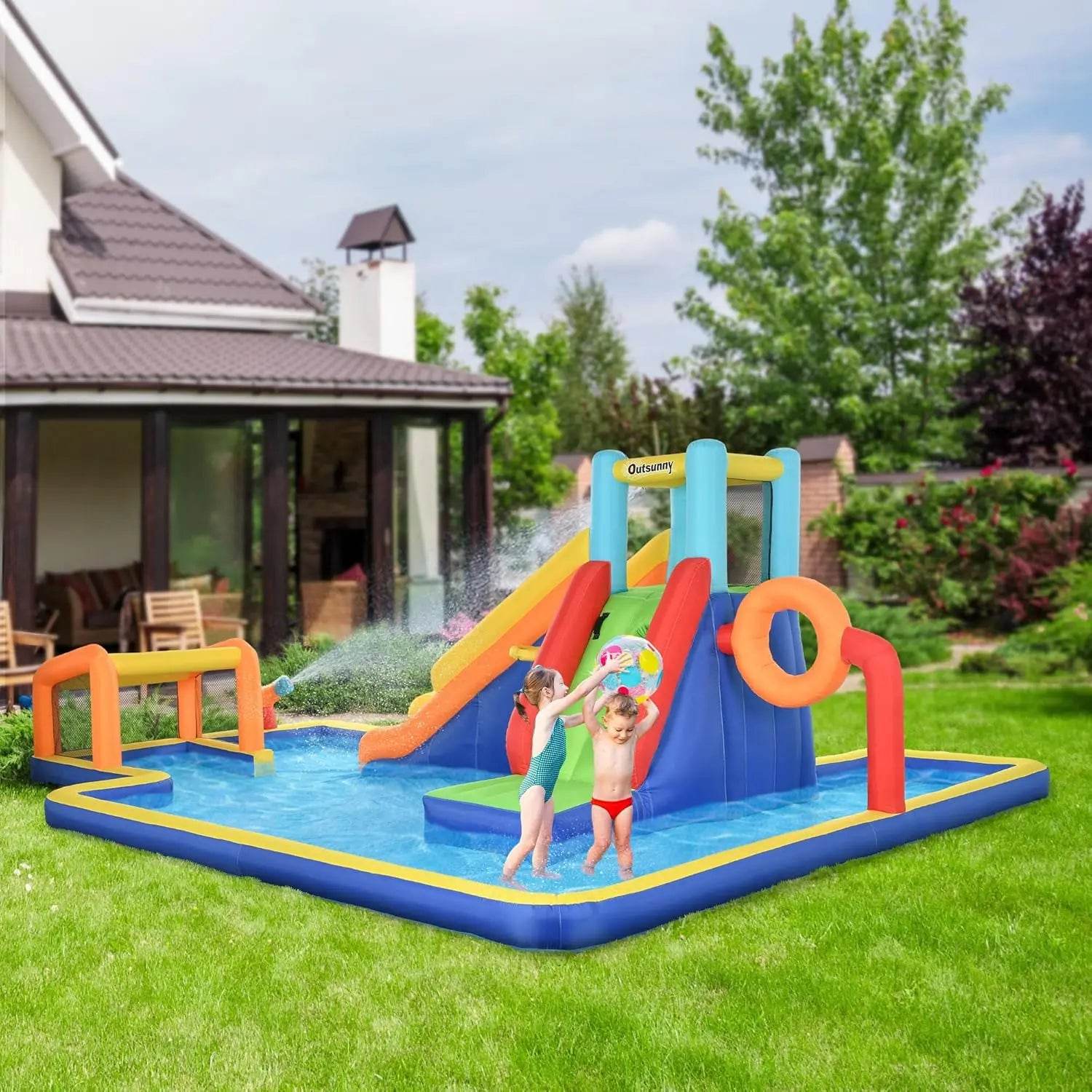 Kids Inflatable Water Slide 6-in-1 Bounce House Water Park - ToylandEU