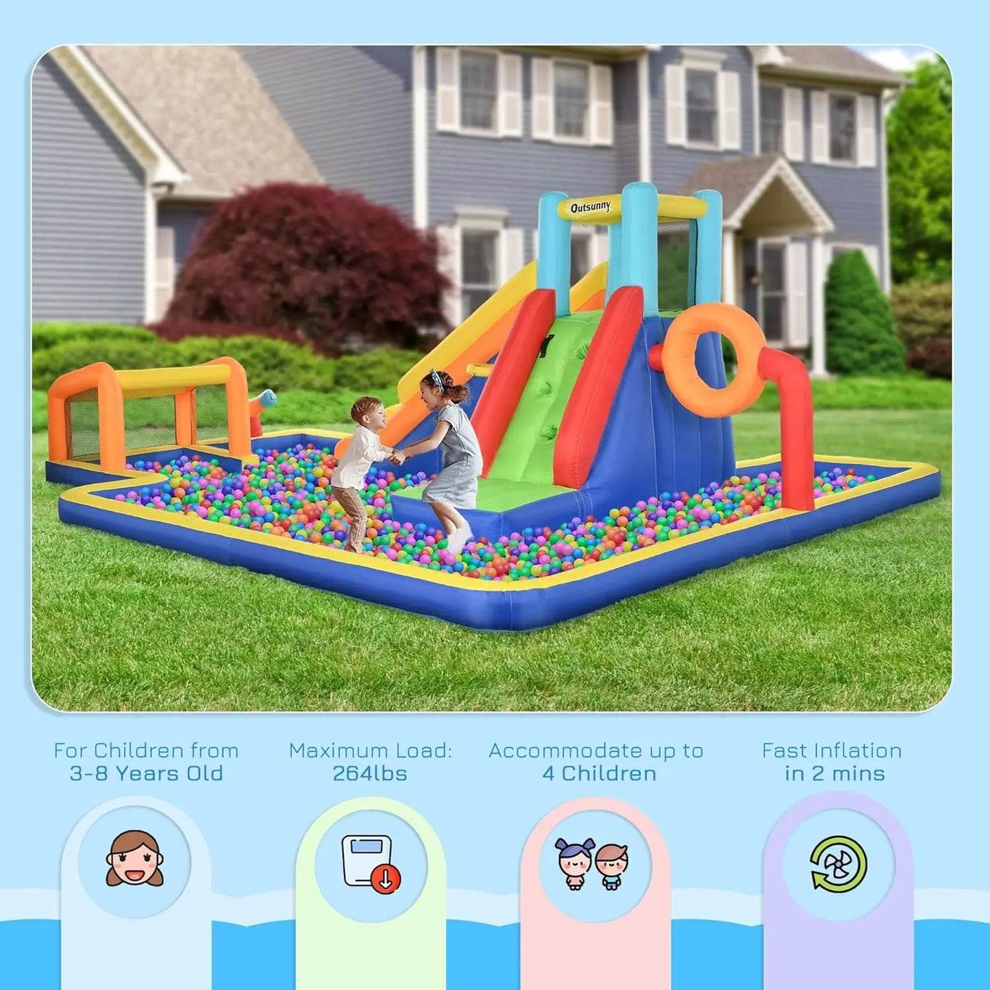 Kids Inflatable Water Slide 6-in-1 Bounce House Water Park - ToylandEU