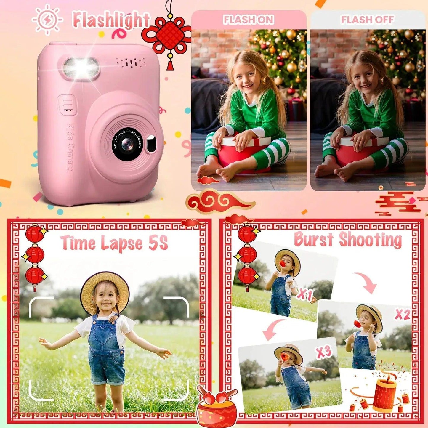  Kids Instant Print Digital Camera, 32MP HD 1080P, 3.0" Screen with 3 Rolls of Printer Paper for Ages 6-12 -  ToylandEU™
