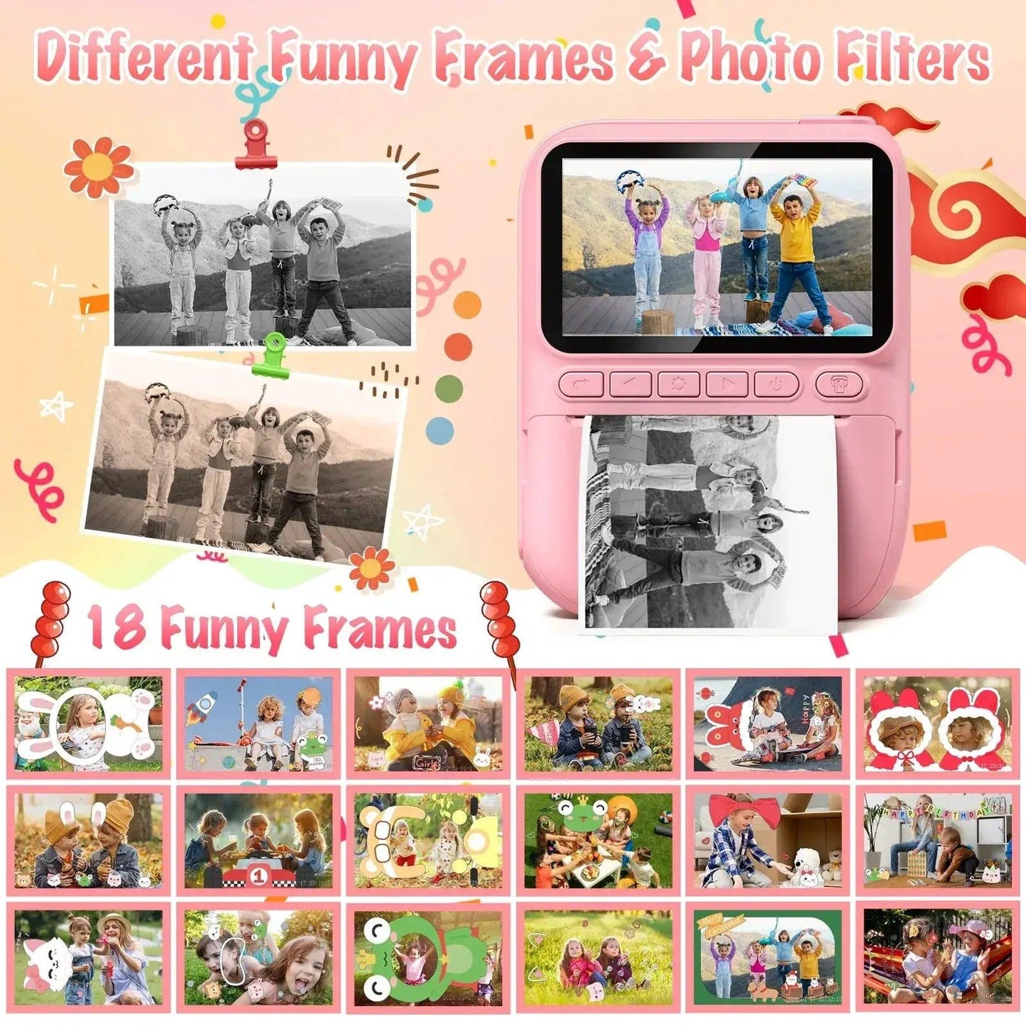  Kids Instant Print Digital Camera, 32MP HD 1080P, 3.0" Screen with 3 Rolls of Printer Paper for Ages 6-12 -  ToylandEU™