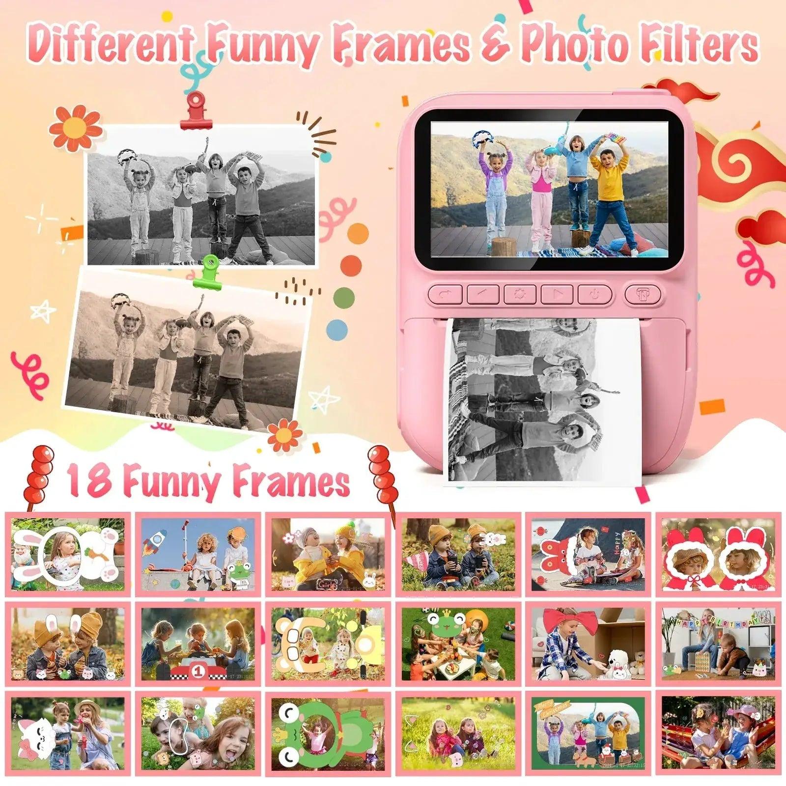  Kids Instant Print Digital Camera, 32MP HD 1080P, 3.0" Screen with 3 Rolls of Printer Paper for Ages 6-12 -  ToylandEU™