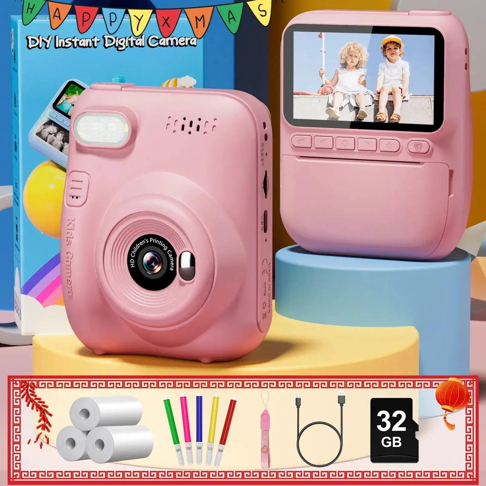  Kids Instant Print Digital Camera, 32MP HD 1080P, 3.0" Screen with 3 Rolls of Printer Paper for Ages 6-12 -  ToylandEU™