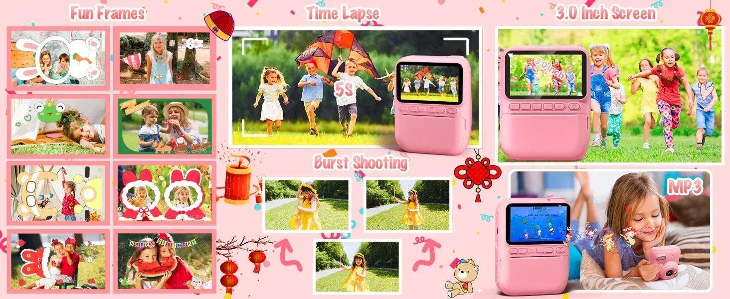  Kids Instant Print Digital Camera, 32MP HD 1080P, 3.0" Screen with 3 Rolls of Printer Paper for Ages 6-12 -  ToylandEU™