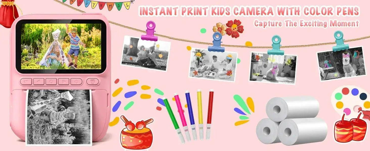  Kids Instant Print Digital Camera, 32MP HD 1080P, 3.0" Screen with 3 Rolls of Printer Paper for Ages 6-12 -  ToylandEU™