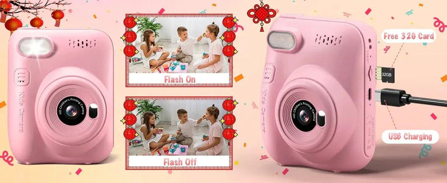  Kids Instant Print Digital Camera, 32MP HD 1080P, 3.0" Screen with 3 Rolls of Printer Paper for Ages 6-12 -  ToylandEU™