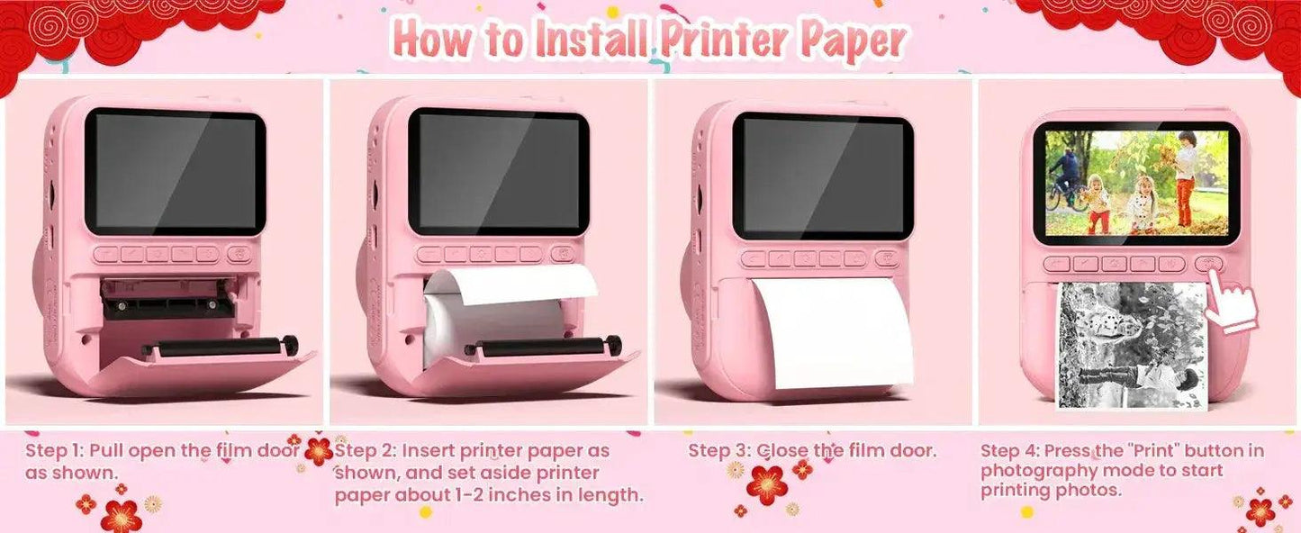  Kids Instant Print Digital Camera, 32MP HD 1080P, 3.0" Screen with 3 Rolls of Printer Paper for Ages 6-12 -  ToylandEU™
