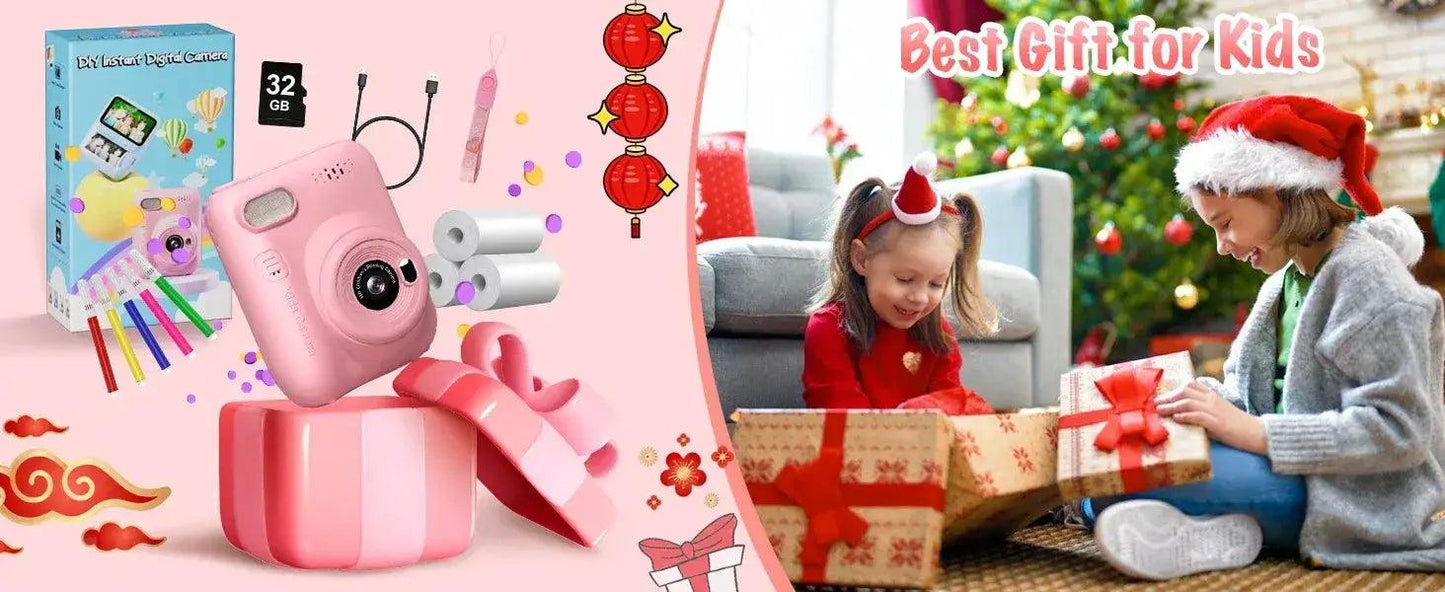  Kids Instant Print Digital Camera, 32MP HD 1080P, 3.0" Screen with 3 Rolls of Printer Paper for Ages 6-12 -  ToylandEU™