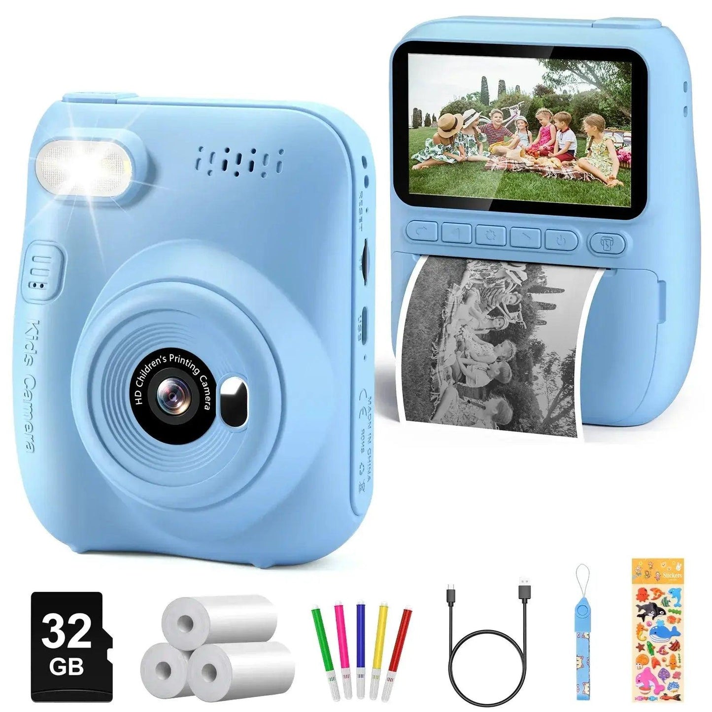  Kids Instant Print Digital Camera, 32MP HD 1080P, 3.0" Screen with 3 Rolls of Printer Paper for Ages 6-12 -  ToylandEU™