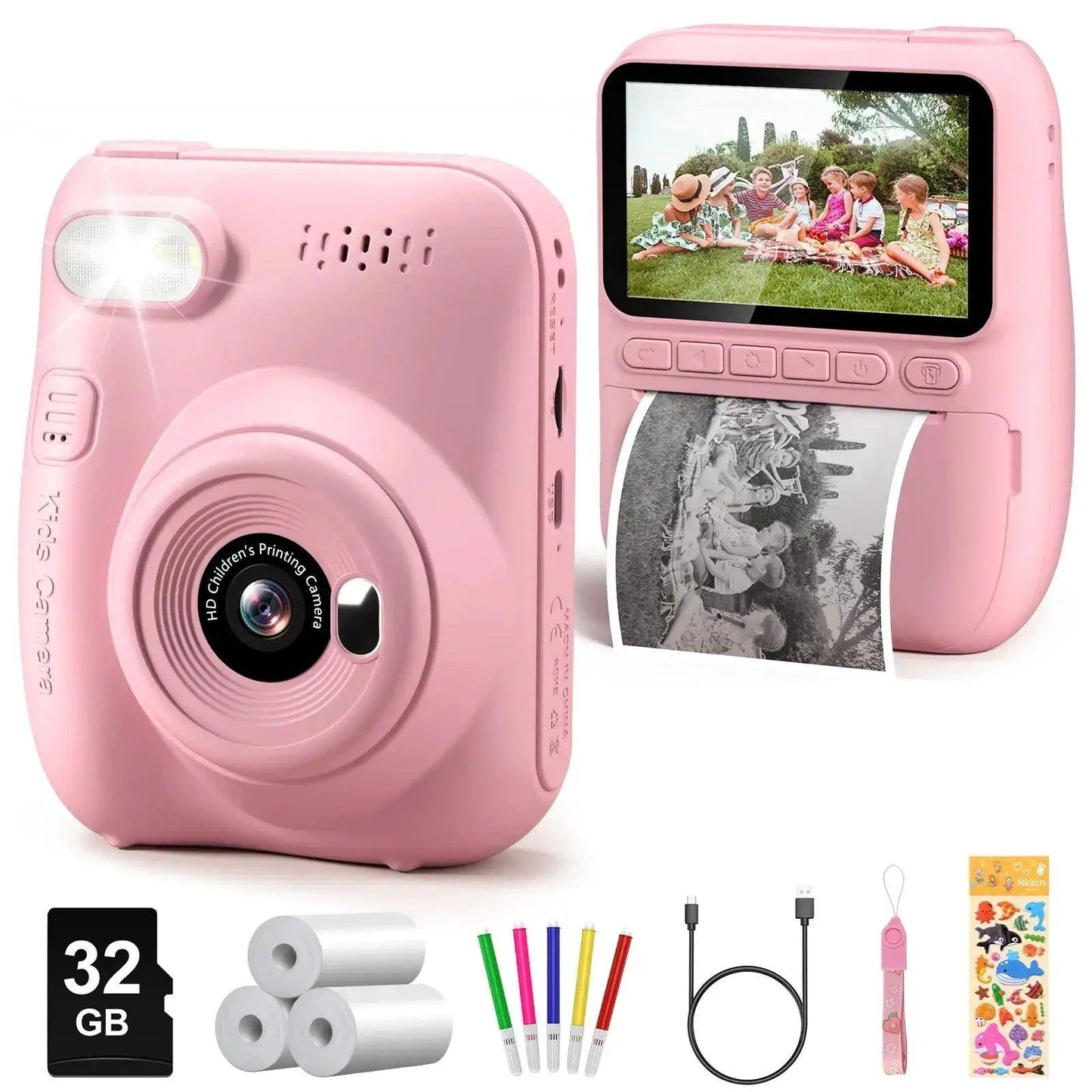  Kids Instant Print Digital Camera, 32MP HD 1080P, 3.0" Screen with 3 Rolls of Printer Paper for Ages 6-12 -  ToylandEU™