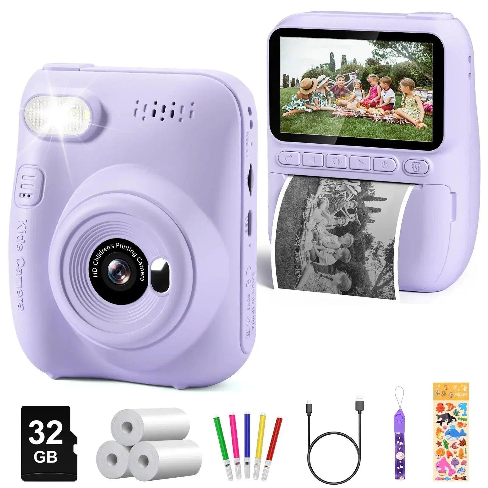  Kids Instant Print Digital Camera, 32MP HD 1080P, 3.0" Screen with 3 Rolls of Printer Paper for Ages 6-12 -  ToylandEU™