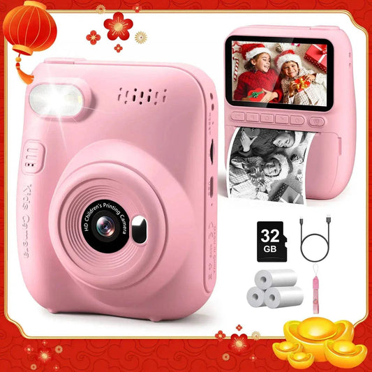  Kids Instant Print Digital Camera, 32MP HD 1080P, 3.0" Screen with 3 Rolls of Printer Paper for Ages 6-12 -  ToylandEU™