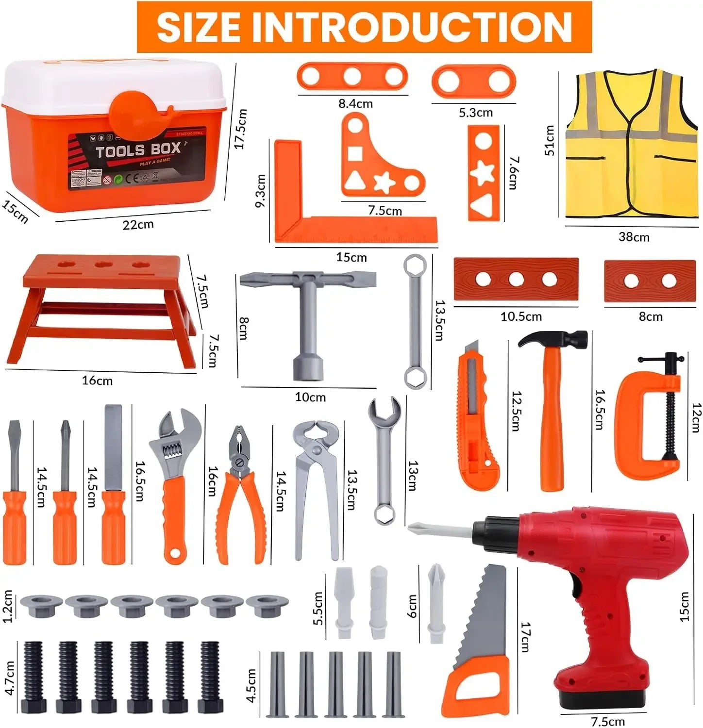 Kids Lightweight Tool Set 39 To 42 Piece Construction Case - ToylandEU