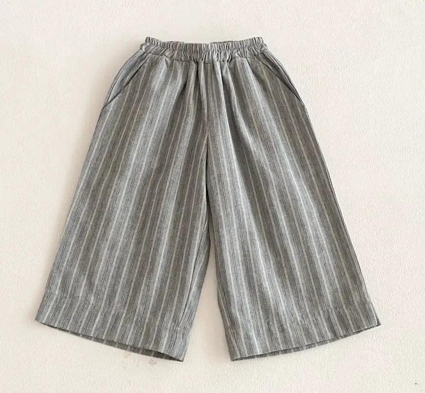  Kids Linen Cotton Stripe Pants Elastic Waist Unisex -  ToylandEU™