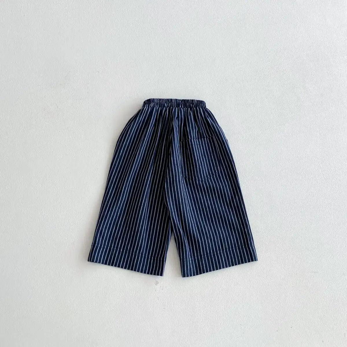  Kids Linen Cotton Stripe Pants Elastic Waist Unisex -  ToylandEU™