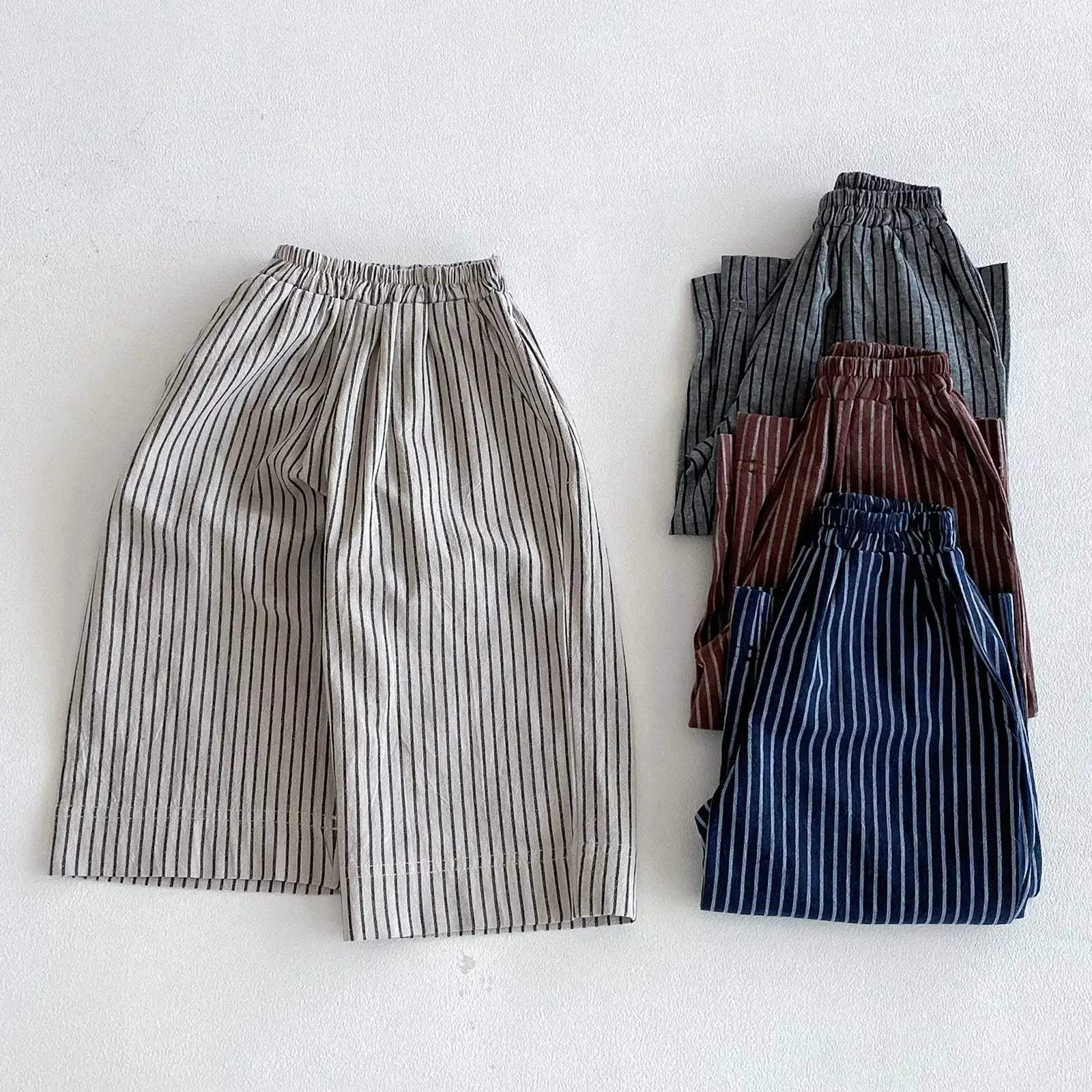  Kids Linen Cotton Stripe Pants Elastic Waist Unisex -  ToylandEU™