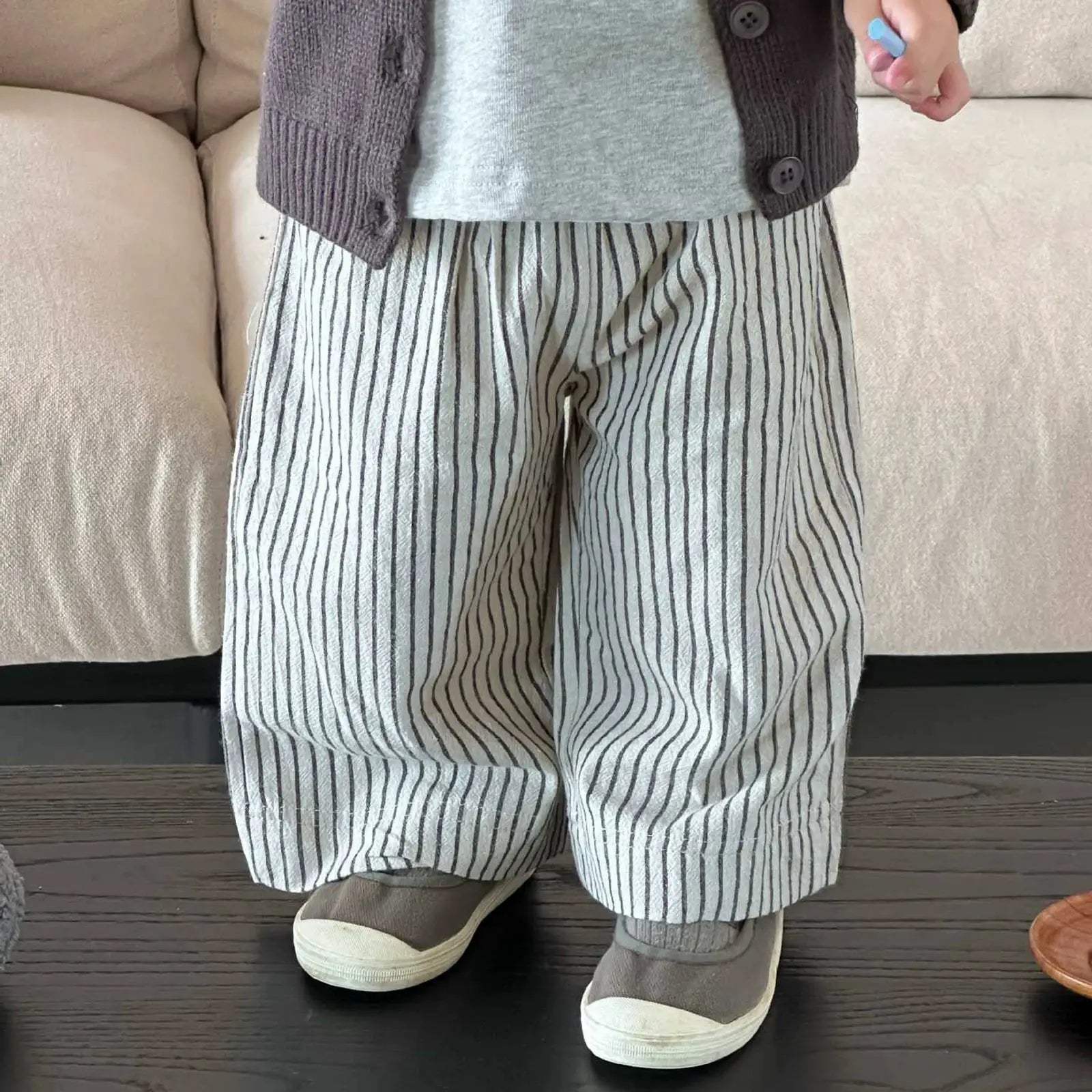  Kids Linen Cotton Stripe Pants Elastic Waist Unisex -  ToylandEU™